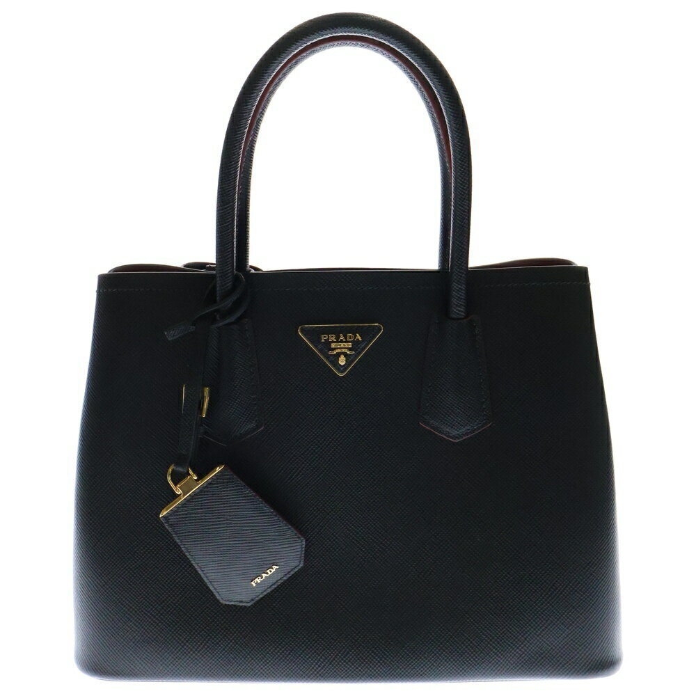 PRADA Double Saffiano Leather Shoulder Bag Handbag Black Red